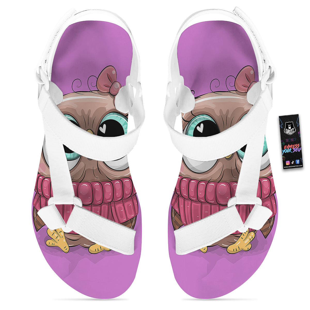 Owl Cute Print White Open Toe Sandals-grizzshop