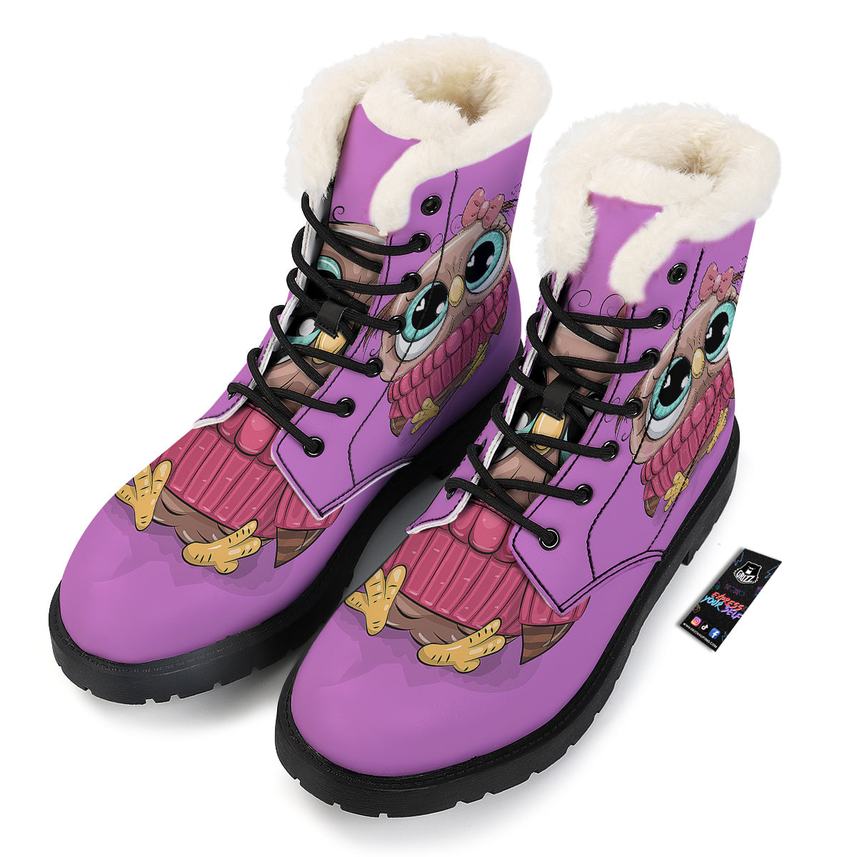 Owl Cute Print Winter Boots-grizzshop