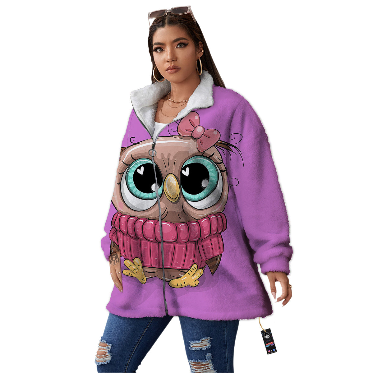 Owl Cute Print Women's Sherpa Jacket-grizzshop
