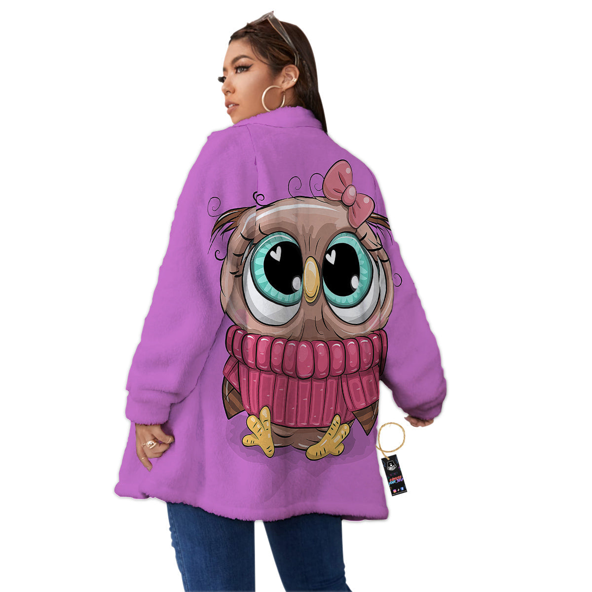 Owl Cute Print Women's Sherpa Jacket-grizzshop