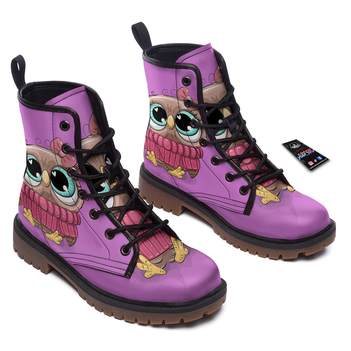 Owl Cute Print Work Boots-grizzshop