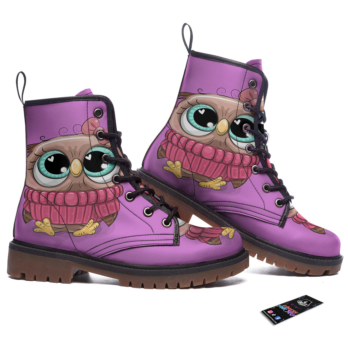 Owl Cute Print Work Boots-grizzshop