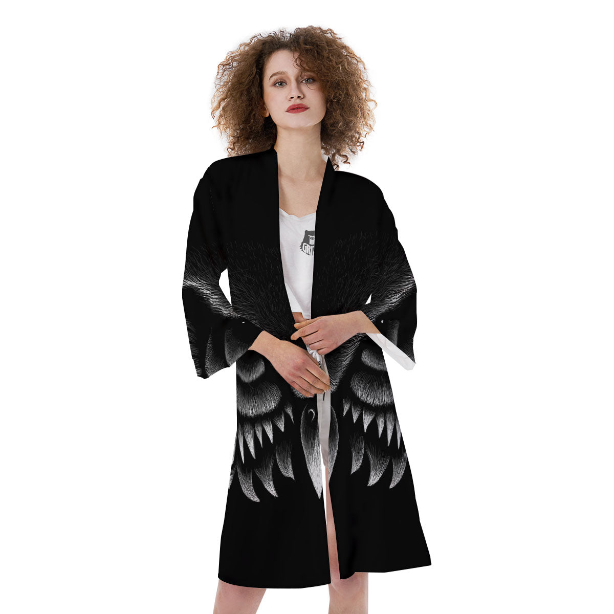 Owl Eyes Print Kimono-grizzshop