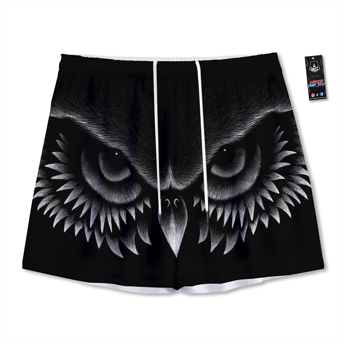 Owl Eyes Print Mesh Shorts