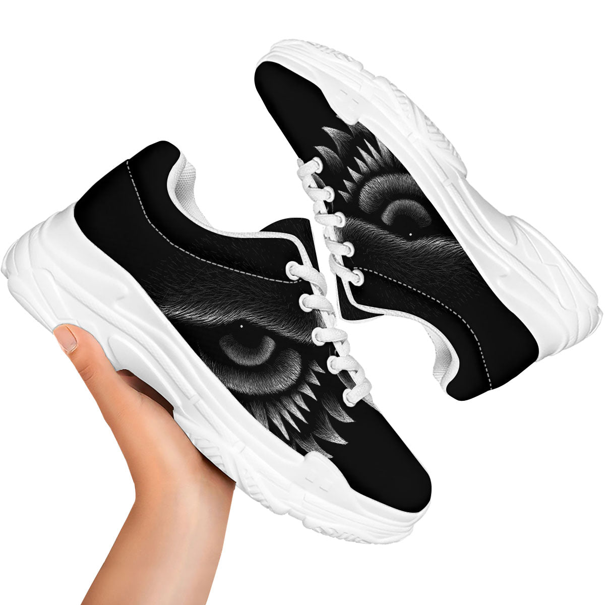 Owl Eyes Print White Chunky Shoes-grizzshop