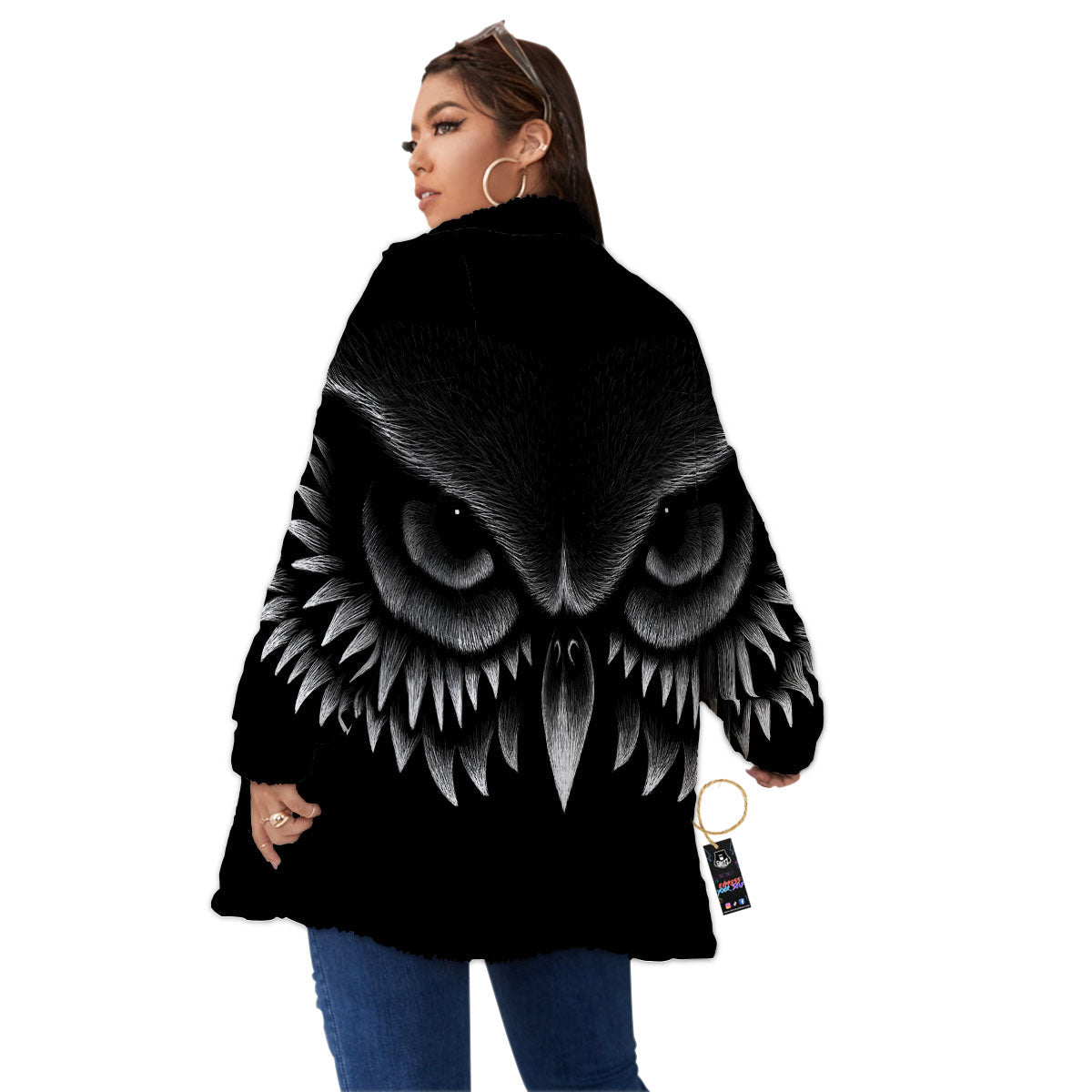 Owl Eyes Print Women's Sherpa Jacket-grizzshop