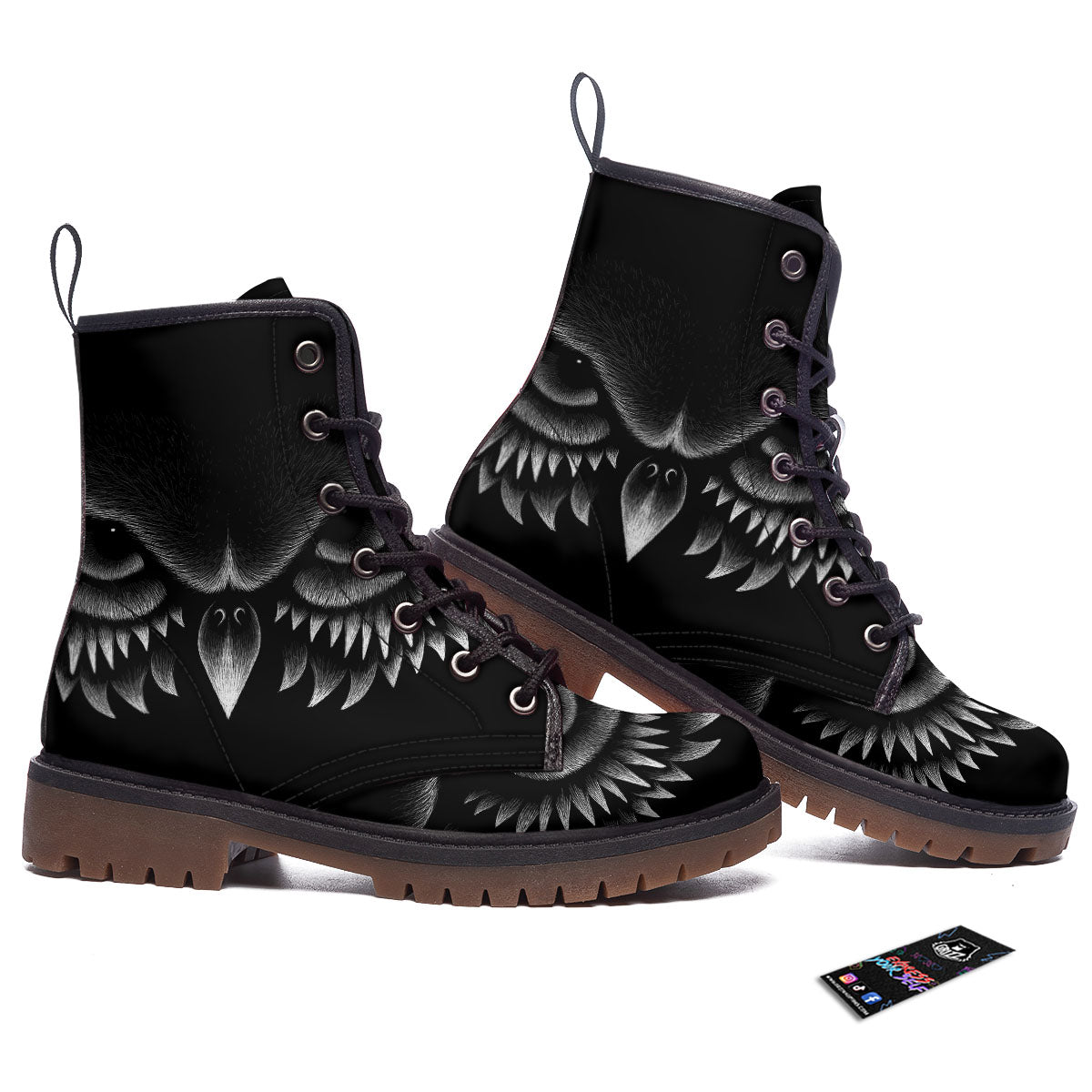 Owl Eyes Print Work Boots-grizzshop