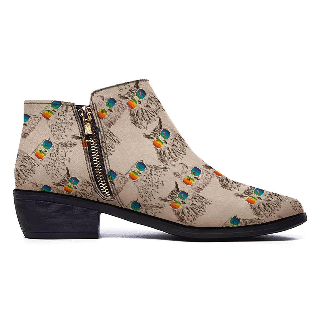 Owl Glasses Print Pattern Ankle Boots-grizzshop