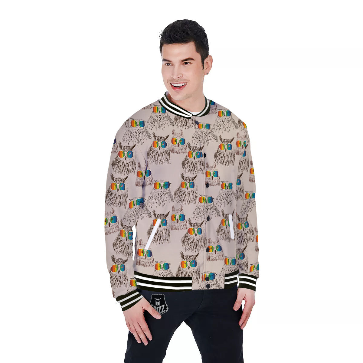 Owl Glasses Print Pattern Baseball Jacket-grizzshop