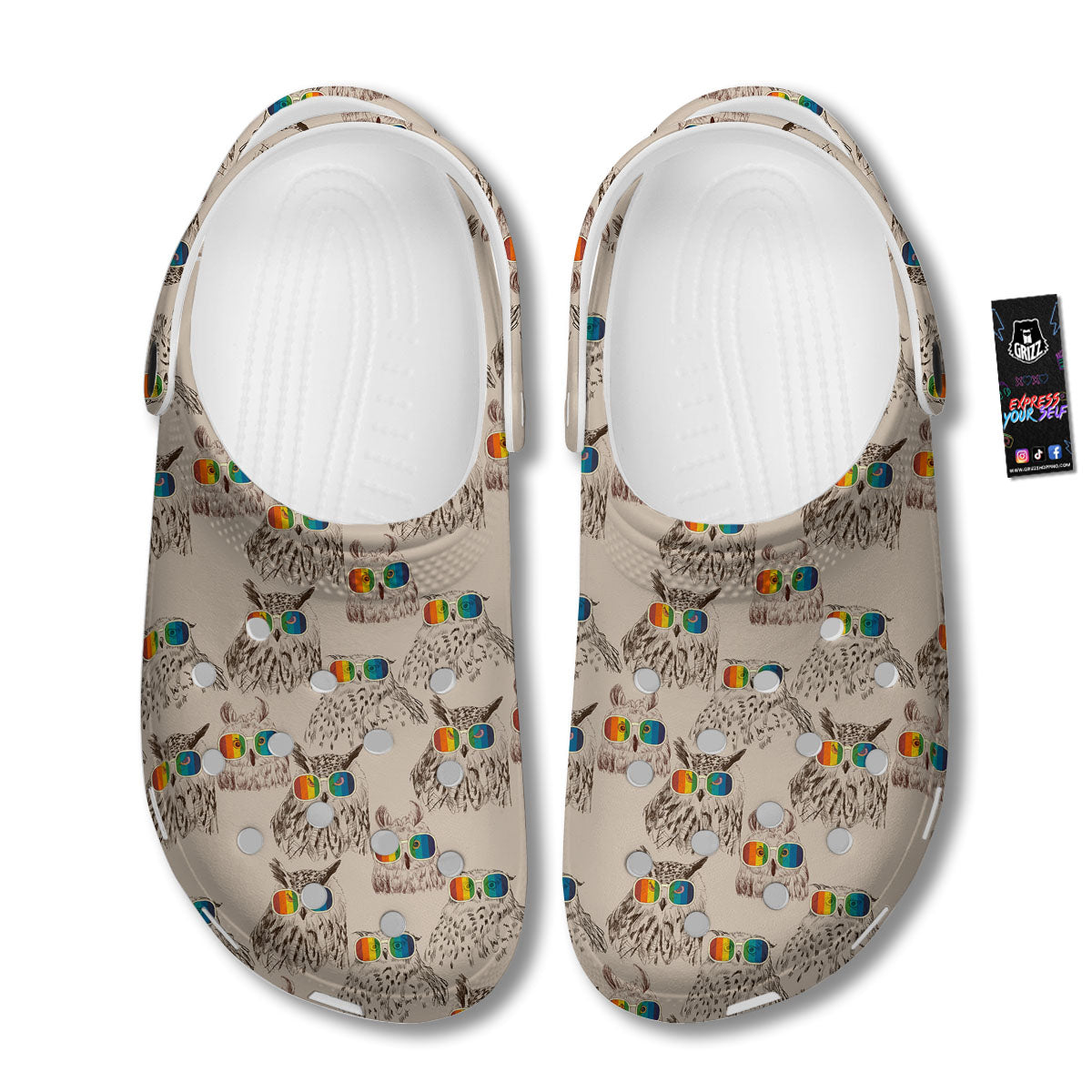 Owl Glasses Print Pattern Clog-grizzshop