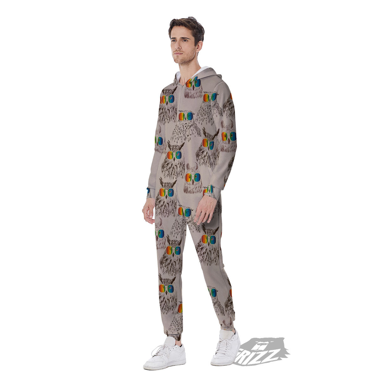 Owl Glasses Print Pattern Men's Jumpsuit-grizzshop