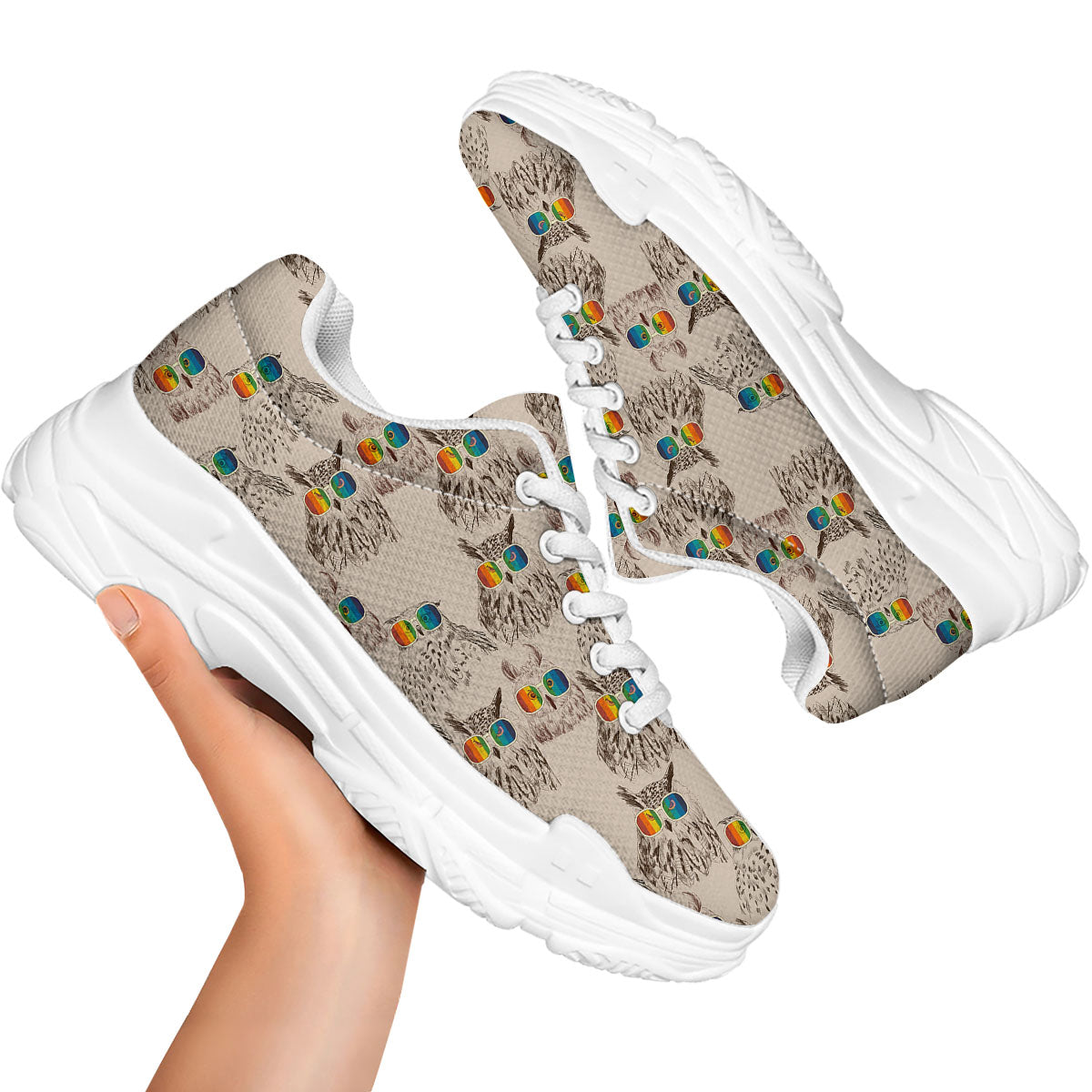 Owl Glasses Print Pattern White Chunky Shoes-grizzshop