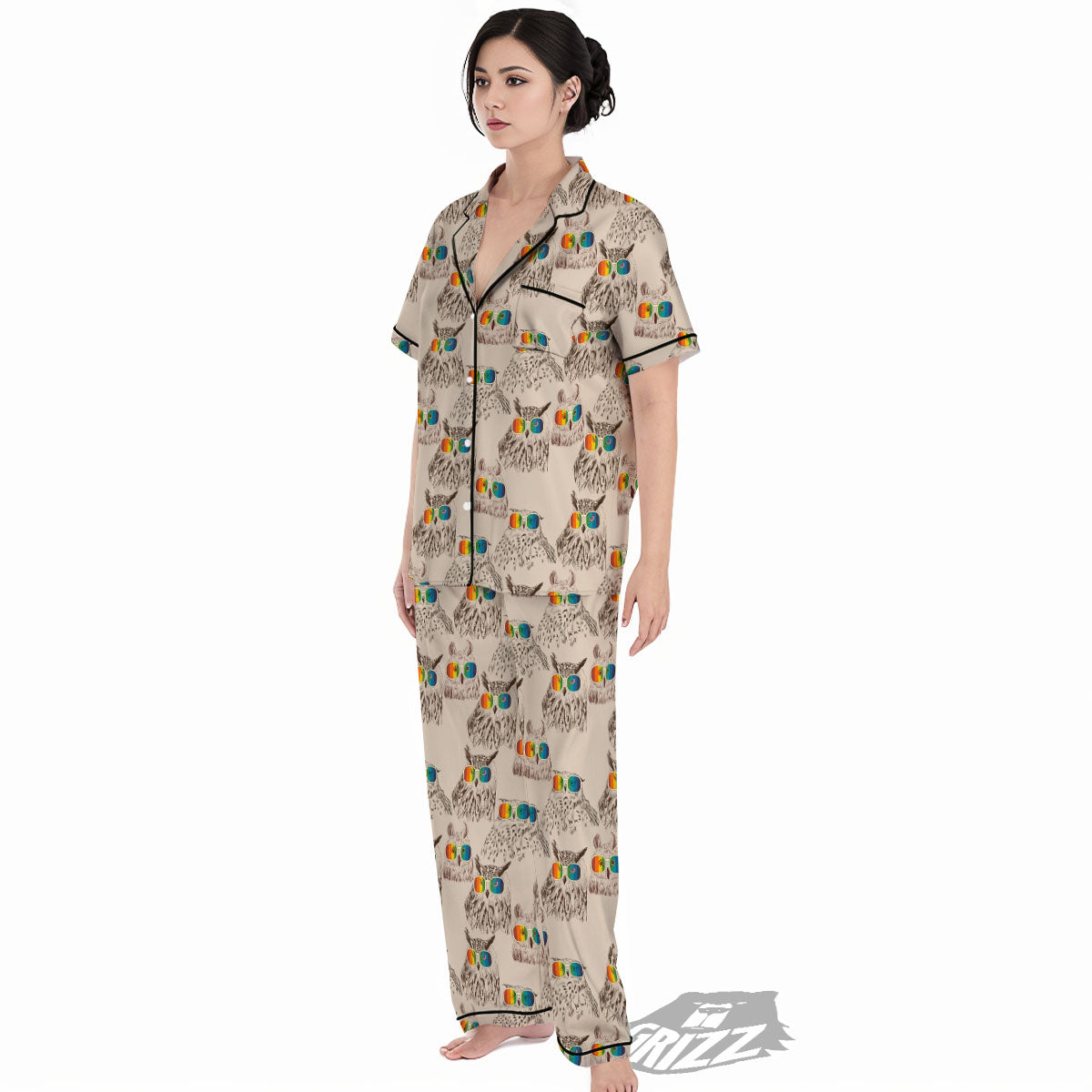 Owl Glasses Print Pattern Women's Pajamas Set-grizzshop