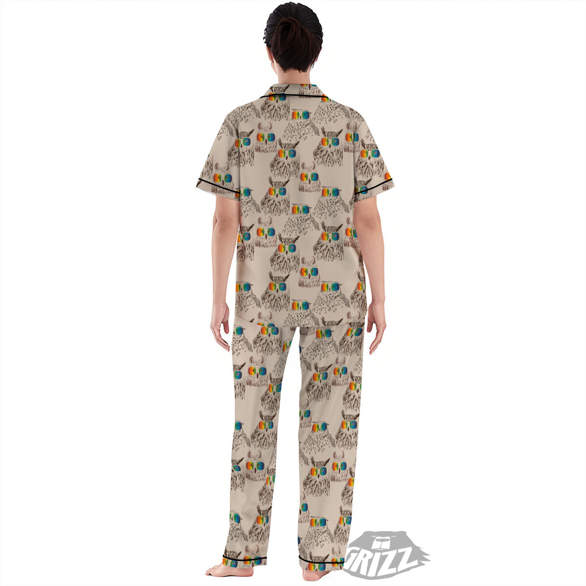 Owl Glasses Print Pattern Women's Pajamas Set-grizzshop