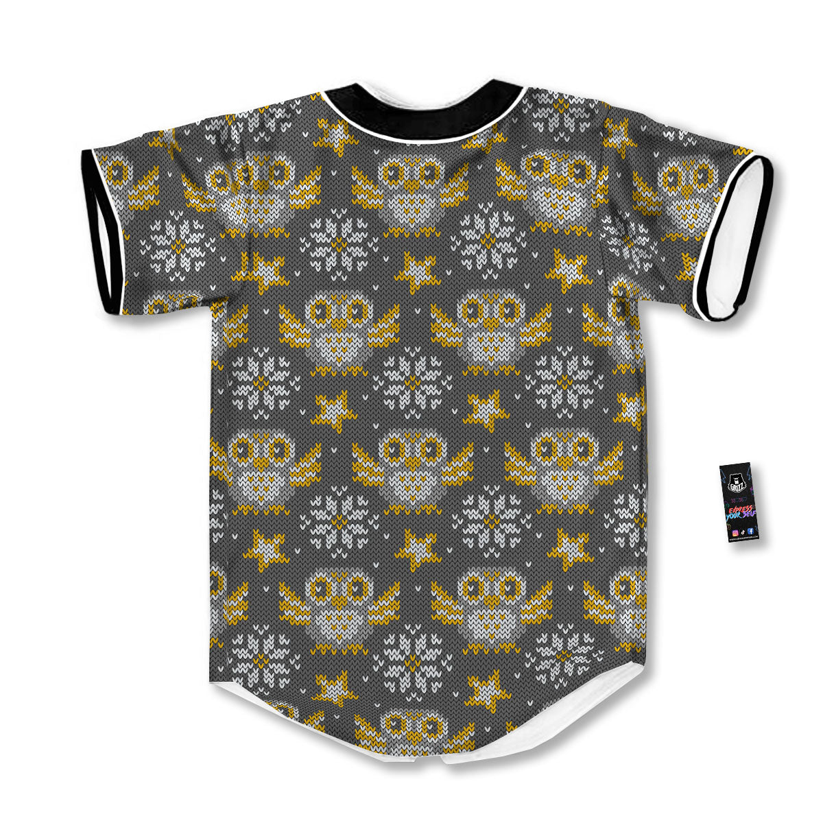 Owl Knitted Print Pattern Baseball Jersey-grizzshop