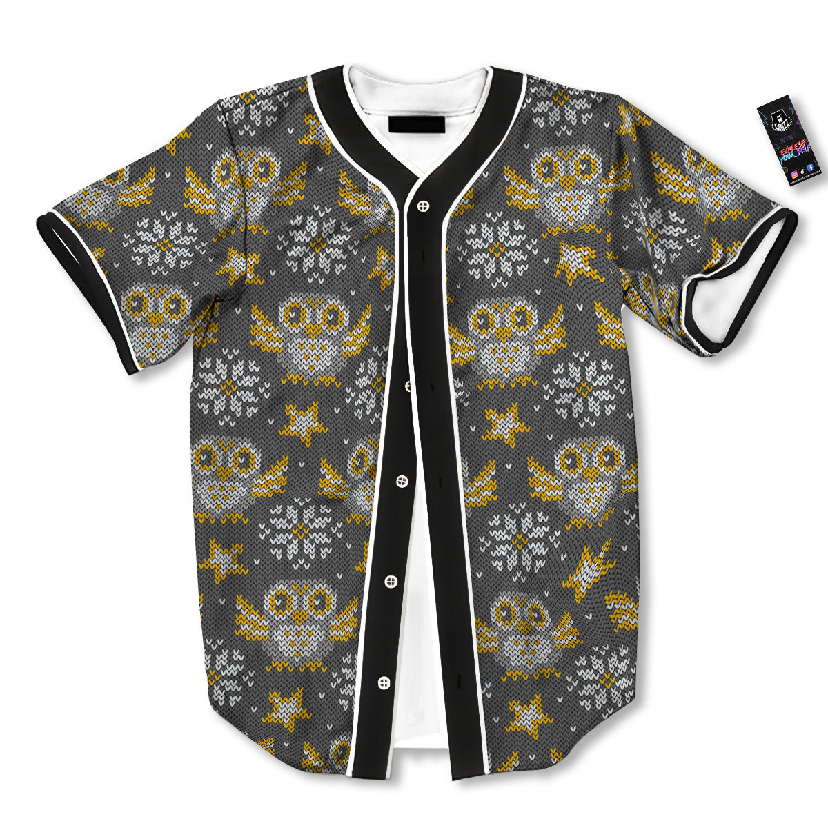 Owl Knitted Print Pattern Baseball Jersey-grizzshop