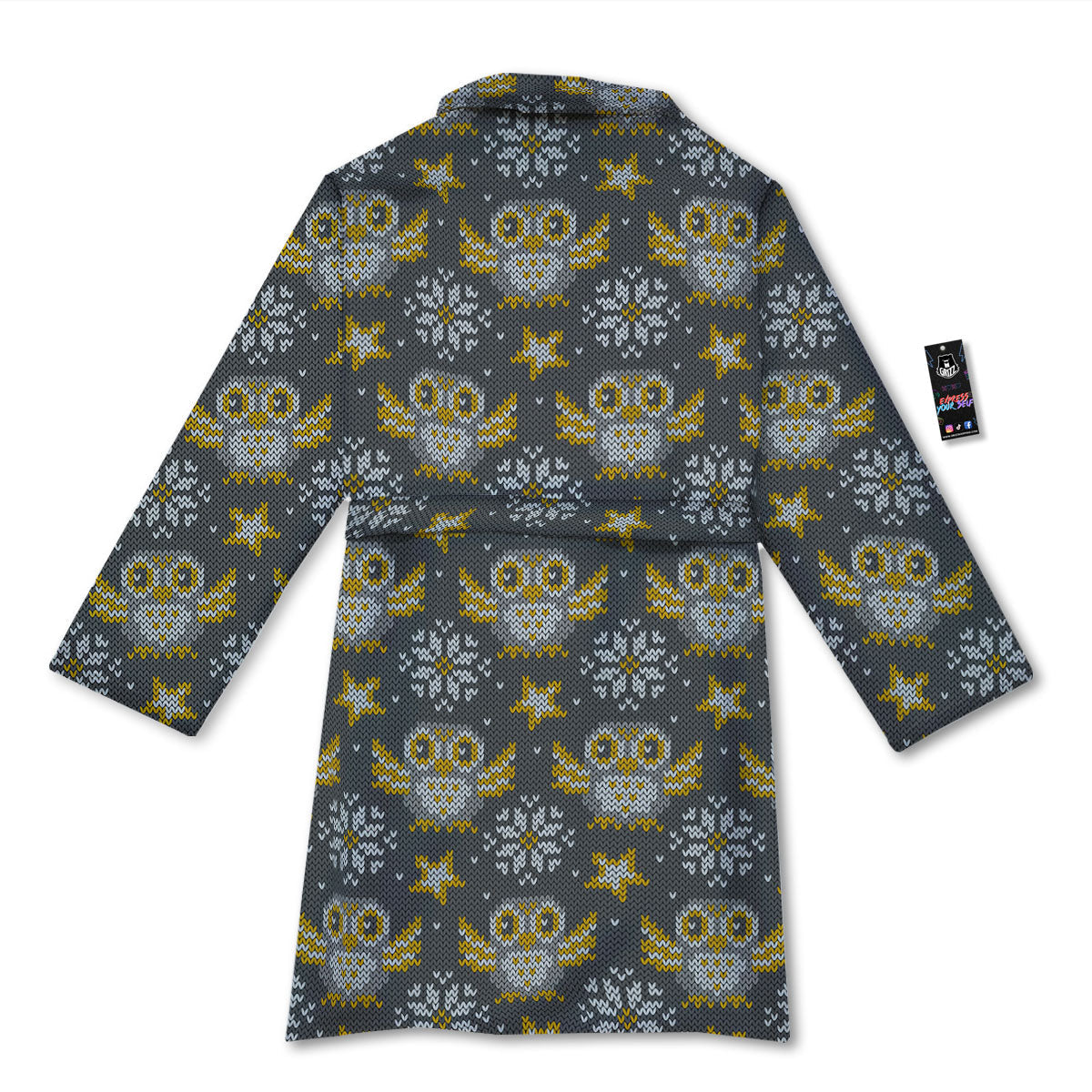 Owl Knitted Print Pattern Bathrobe-grizzshop