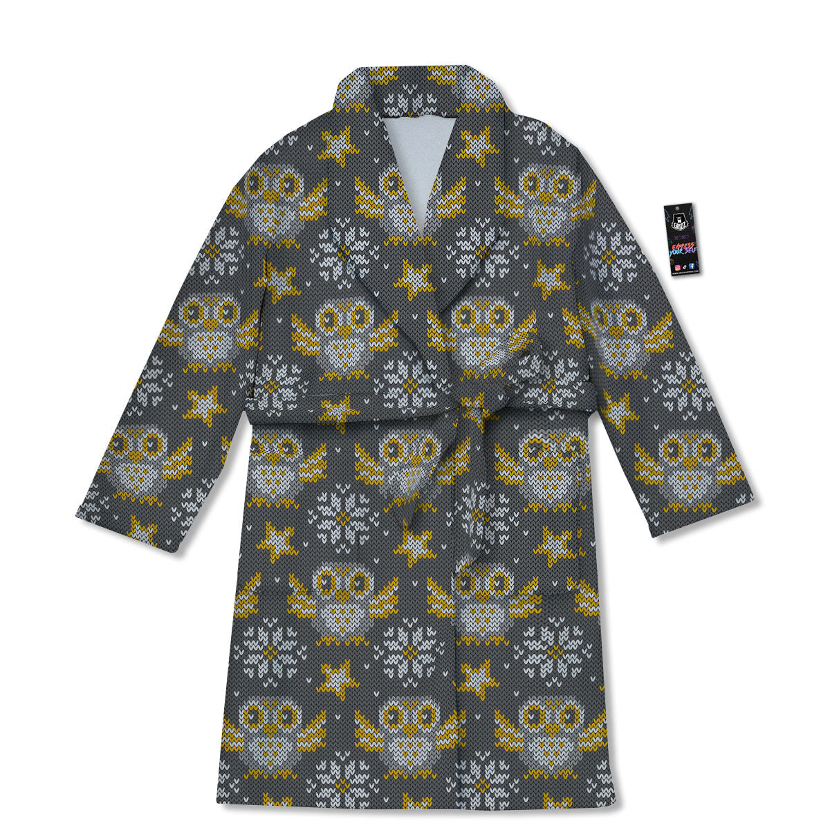 Owl Knitted Print Pattern Bathrobe-grizzshop
