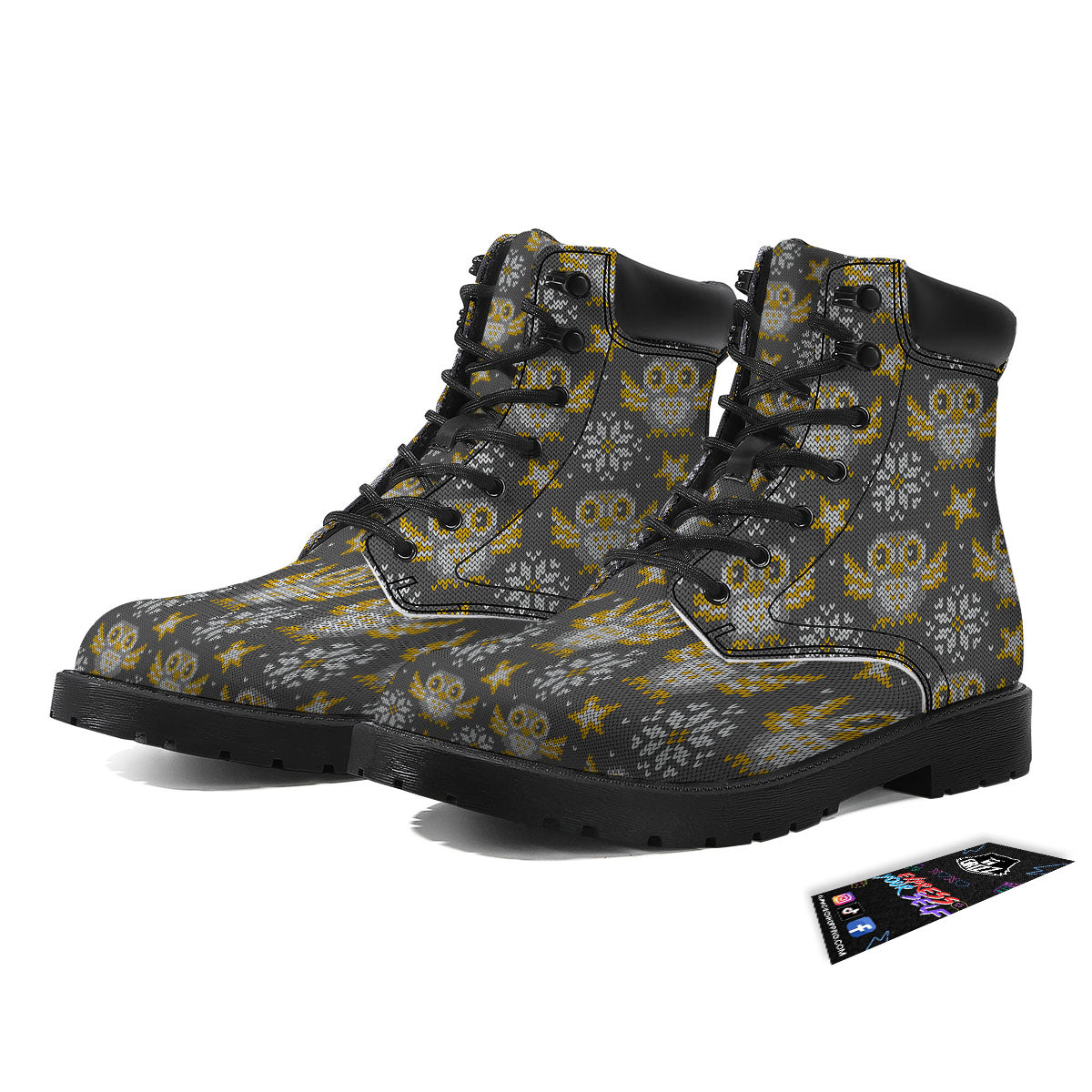 Owl Knitted Print Pattern Boots-grizzshop