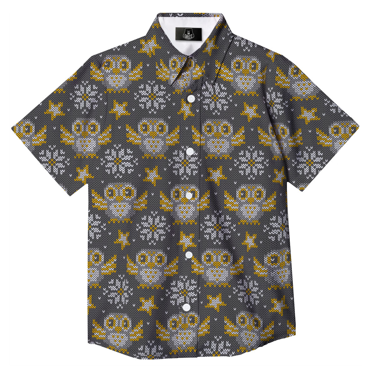 Owl Knitted Print Pattern Button Up Shirt-grizzshop