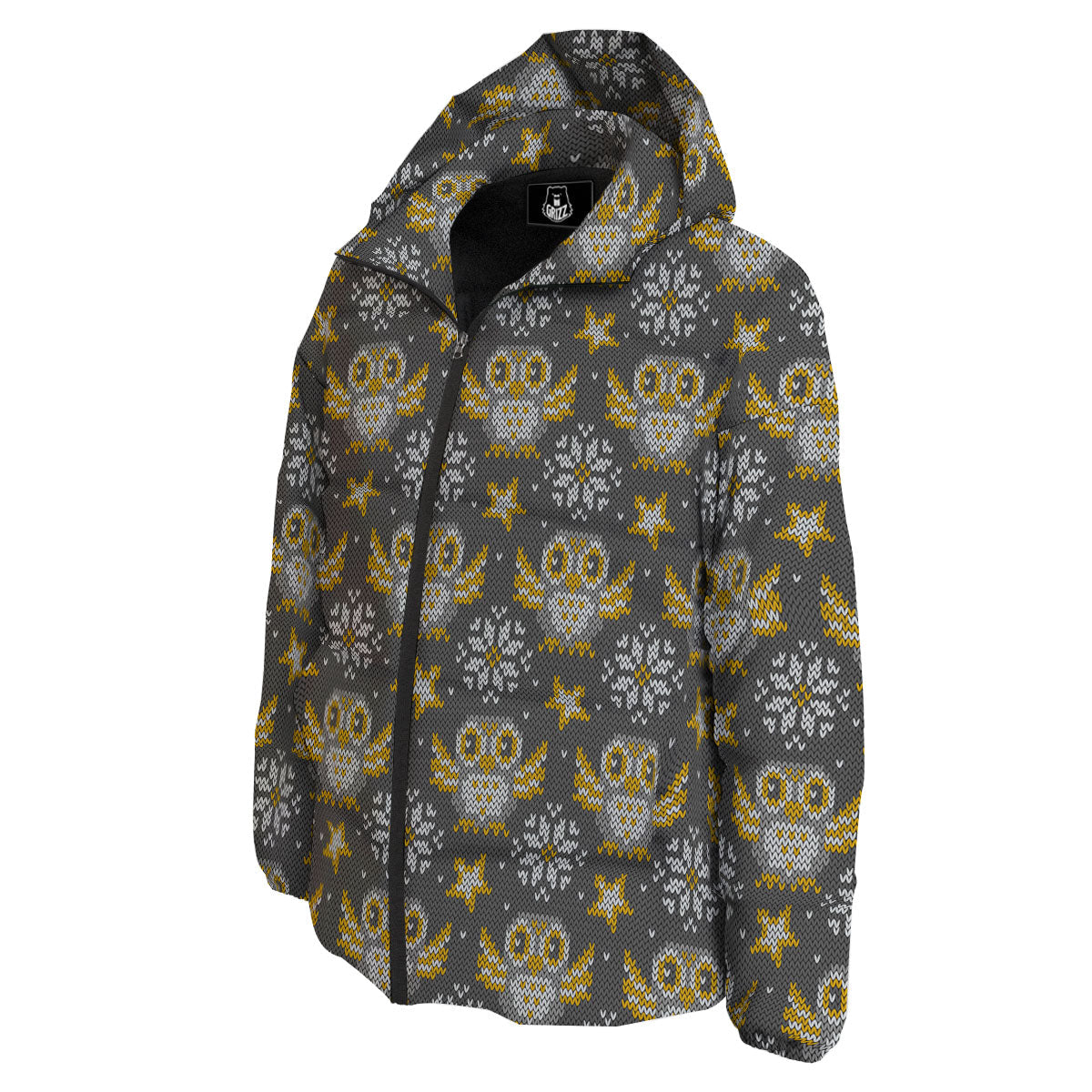 Owl Knitted Print Pattern Down Jacket-grizzshop