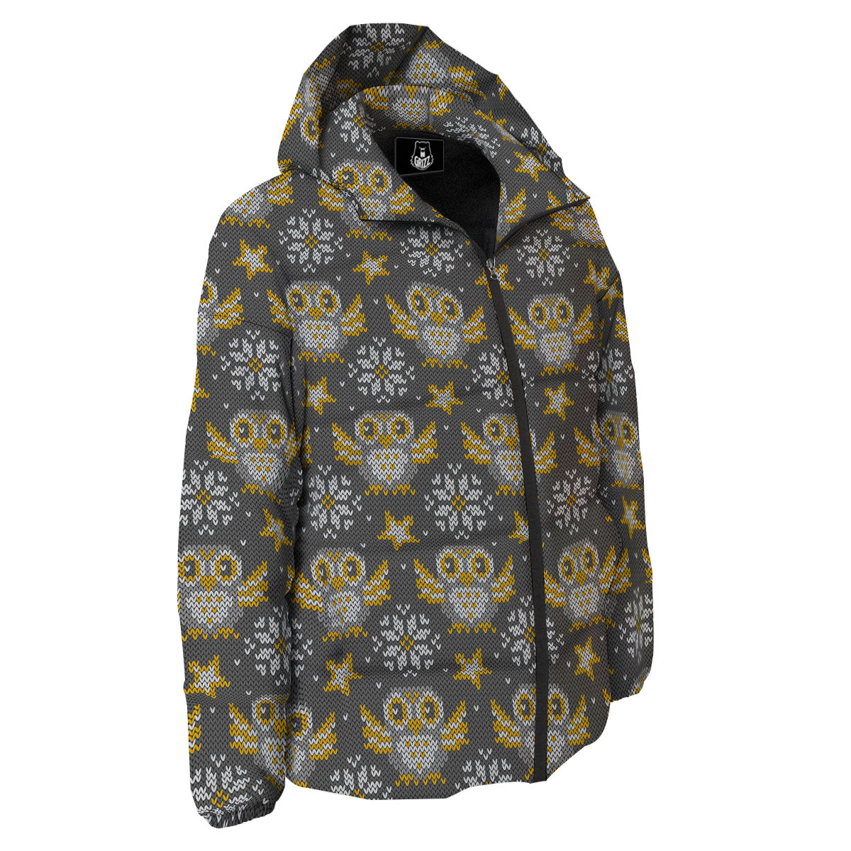 Owl Knitted Print Pattern Down Jacket-grizzshop