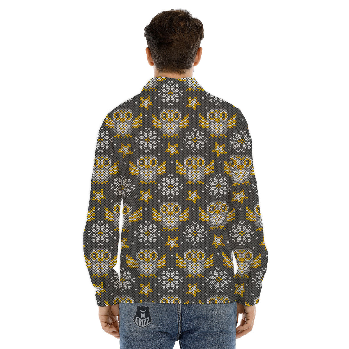 Owl Knitted Print Pattern Men's Dress Shirts-grizzshop