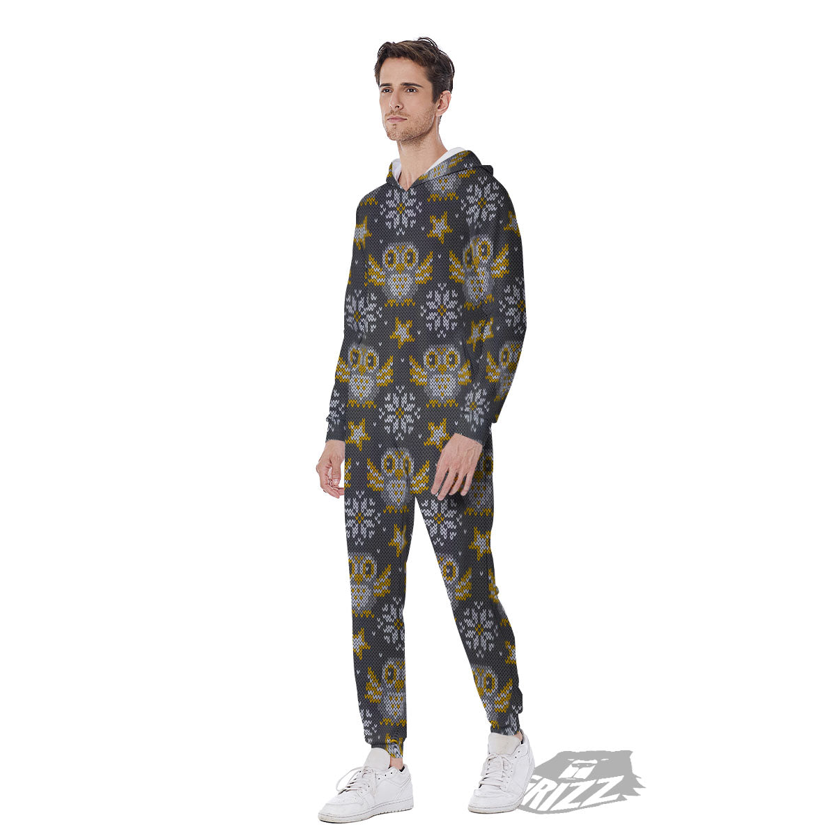 Owl Knitted Print Pattern Men's Jumpsuit-grizzshop