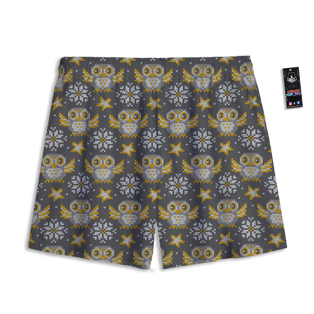 Owl Knitted Print Pattern Mesh Shorts