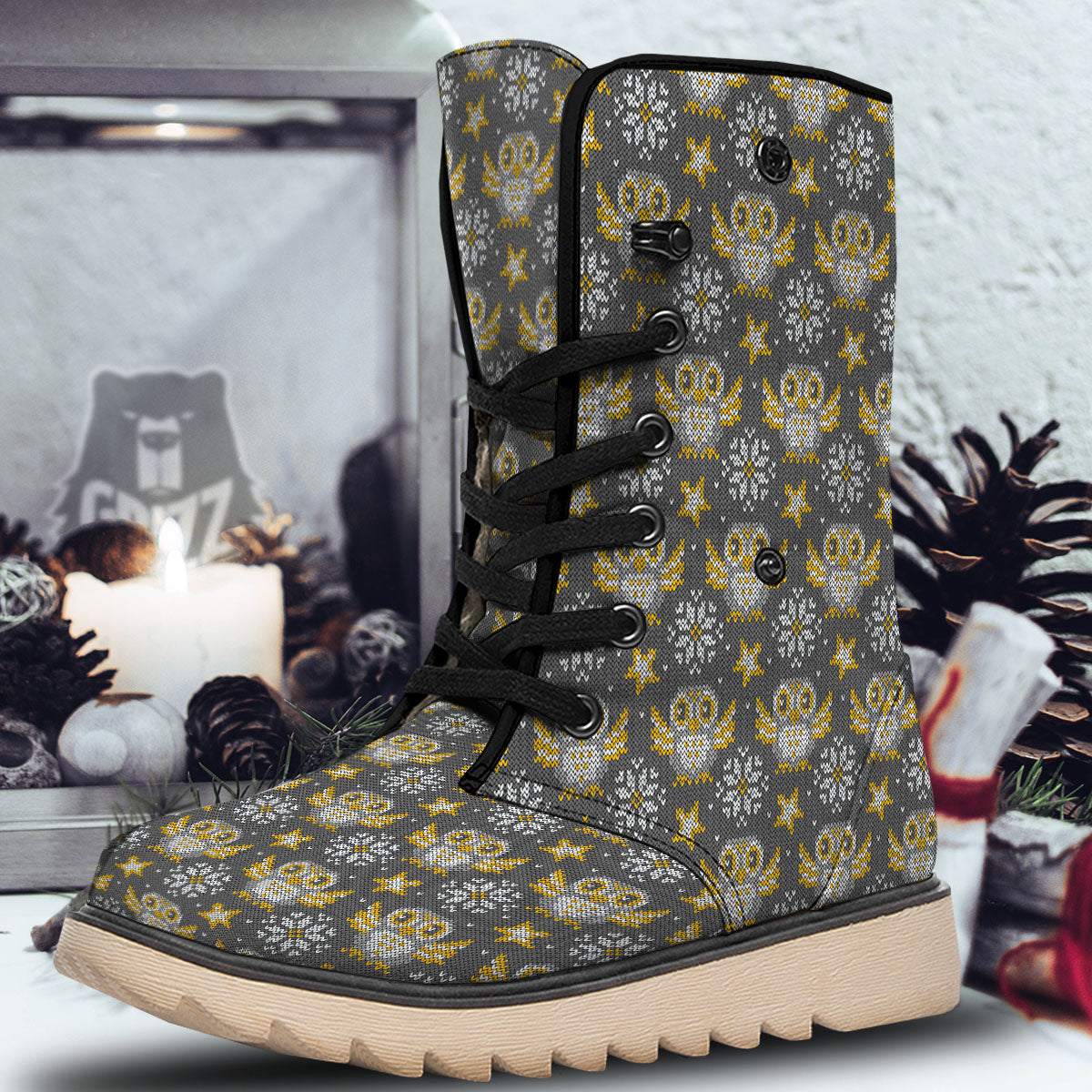 Owl Knitted Print Pattern Snow Boots-grizzshop