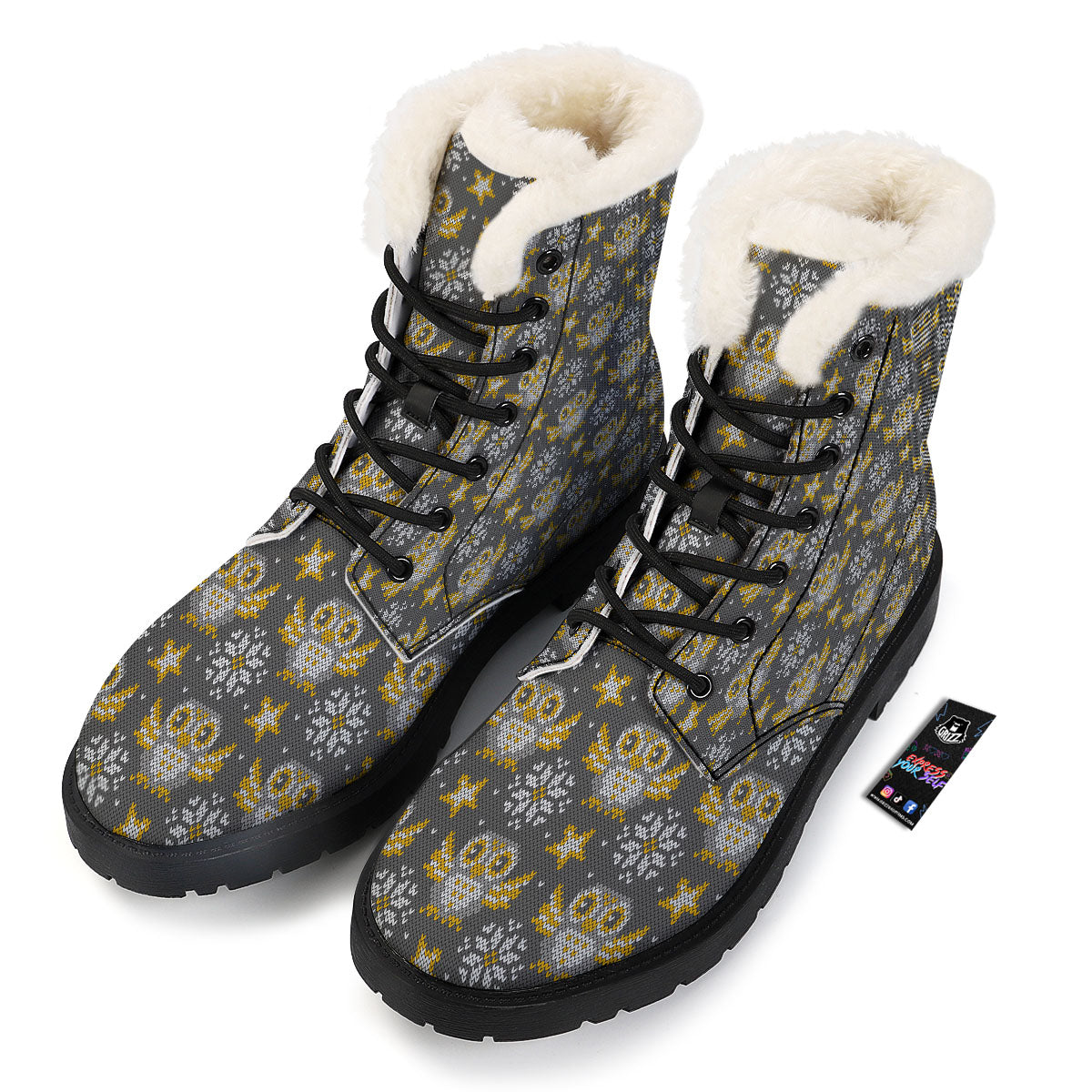 Owl Knitted Print Pattern Winter Boots-grizzshop