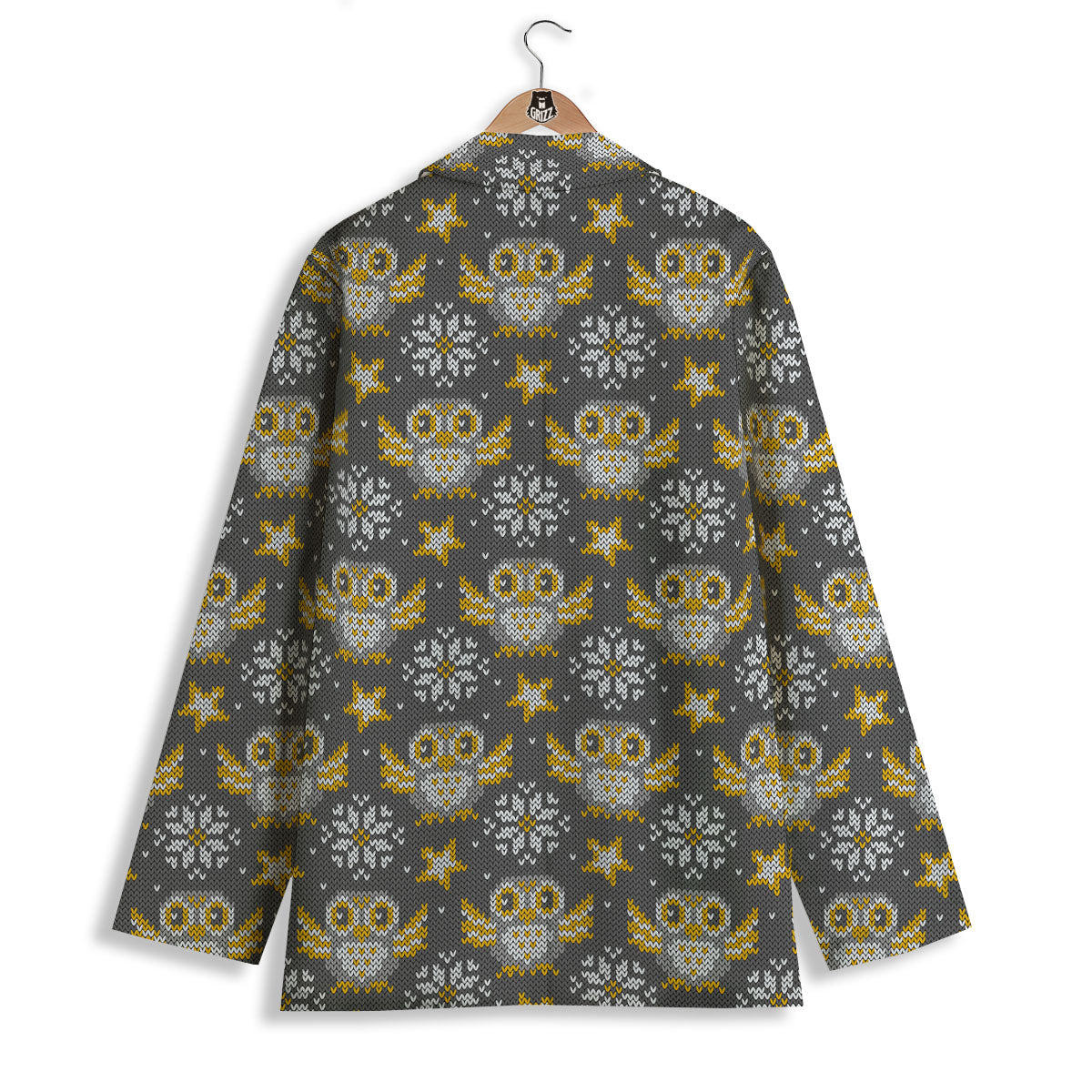 Owl Knitted Print Pattern Women's Blazer-grizzshop