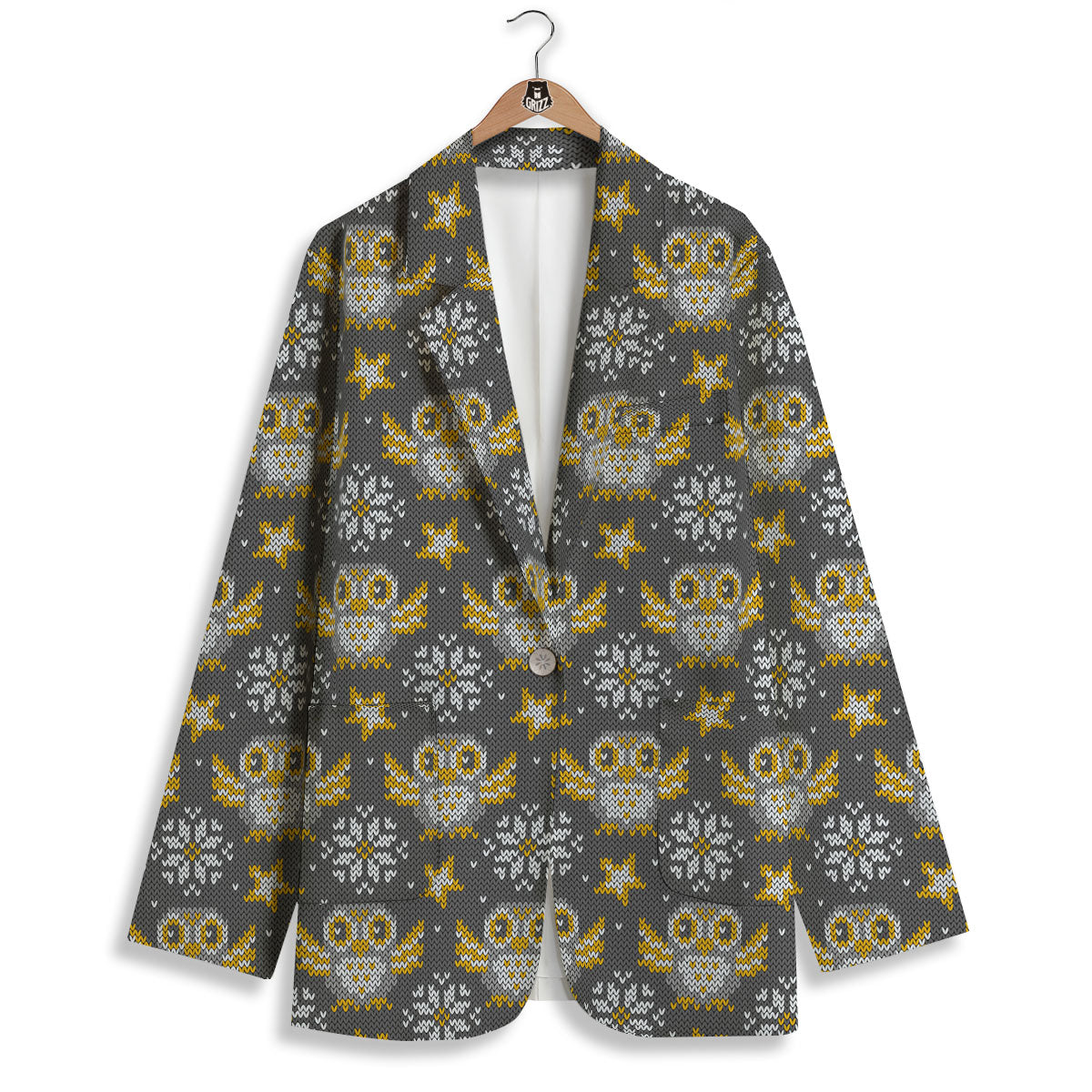 Owl Knitted Print Pattern Women's Blazer-grizzshop