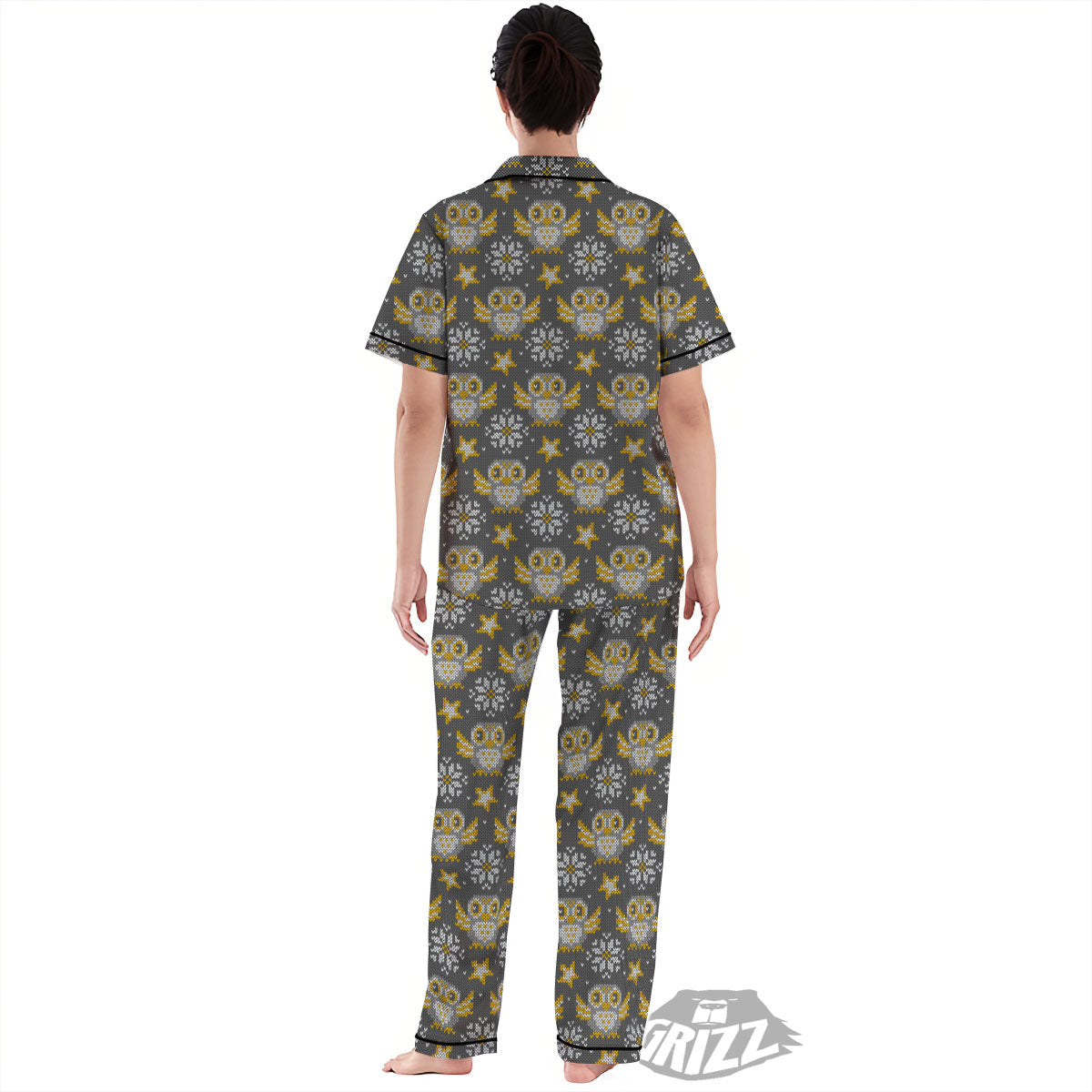 Owl Knitted Print Pattern Women's Pajamas Set-grizzshop