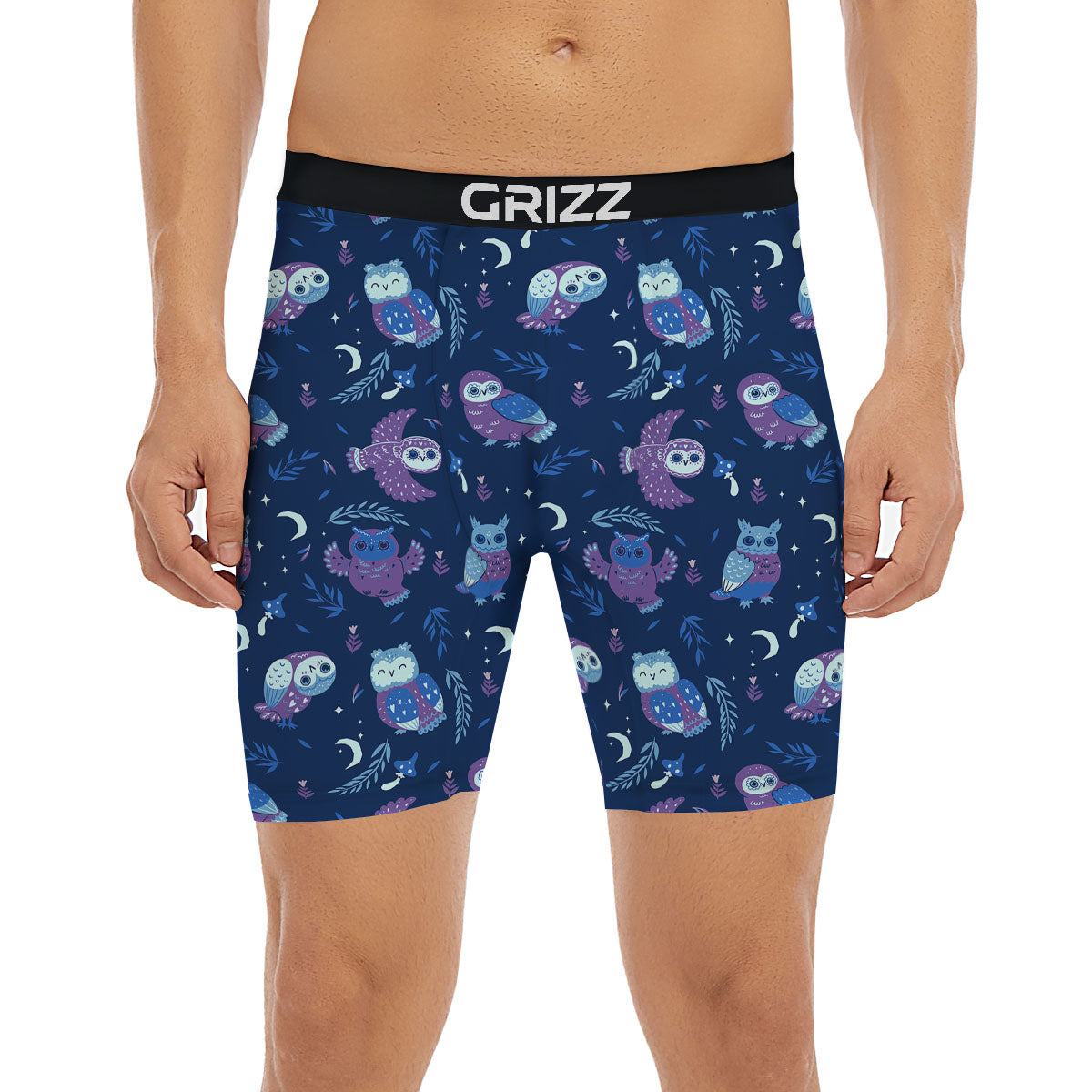 Owl Night Print Pattern Boxer Briefs-grizzshop