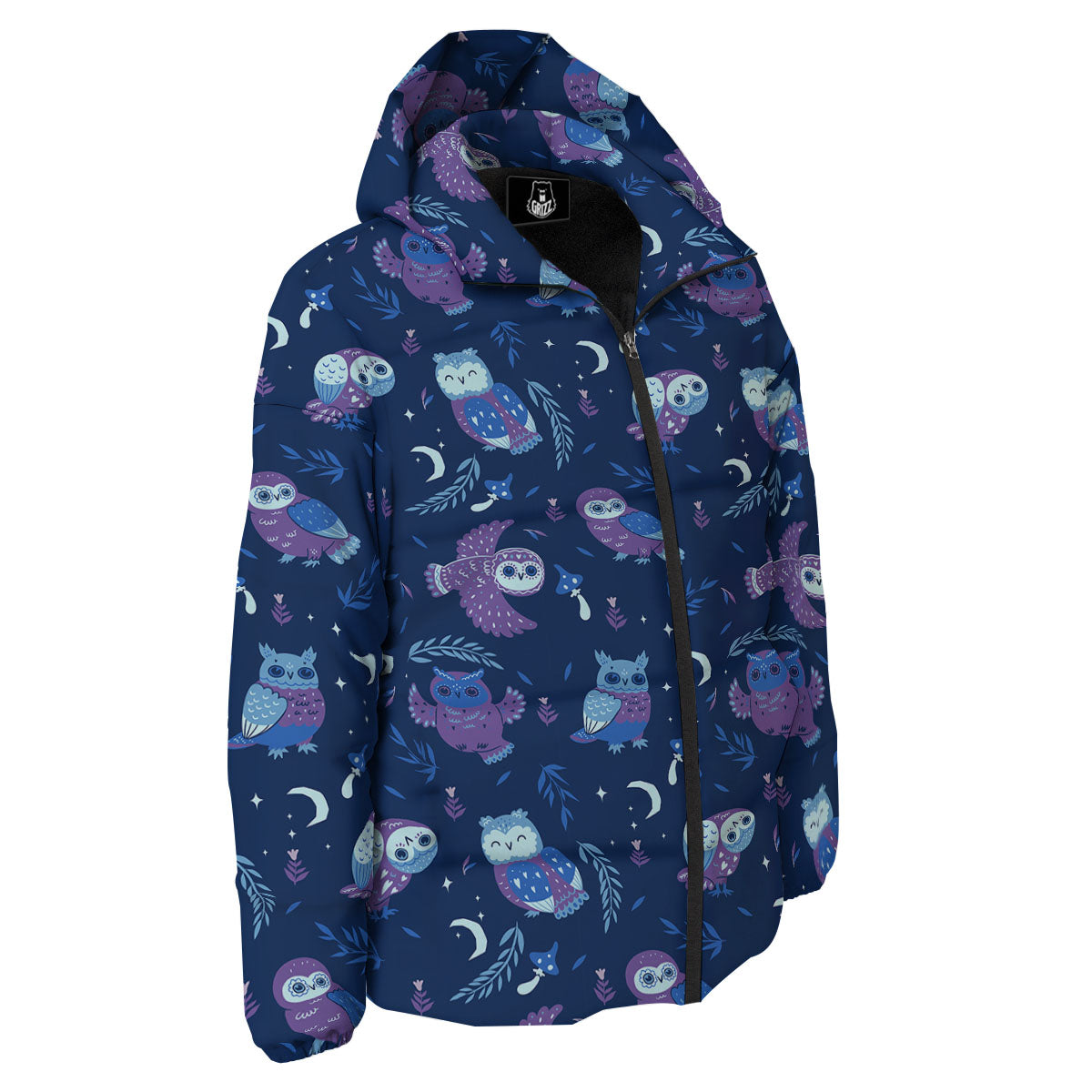 Owl Night Print Pattern Down Jacket-grizzshop
