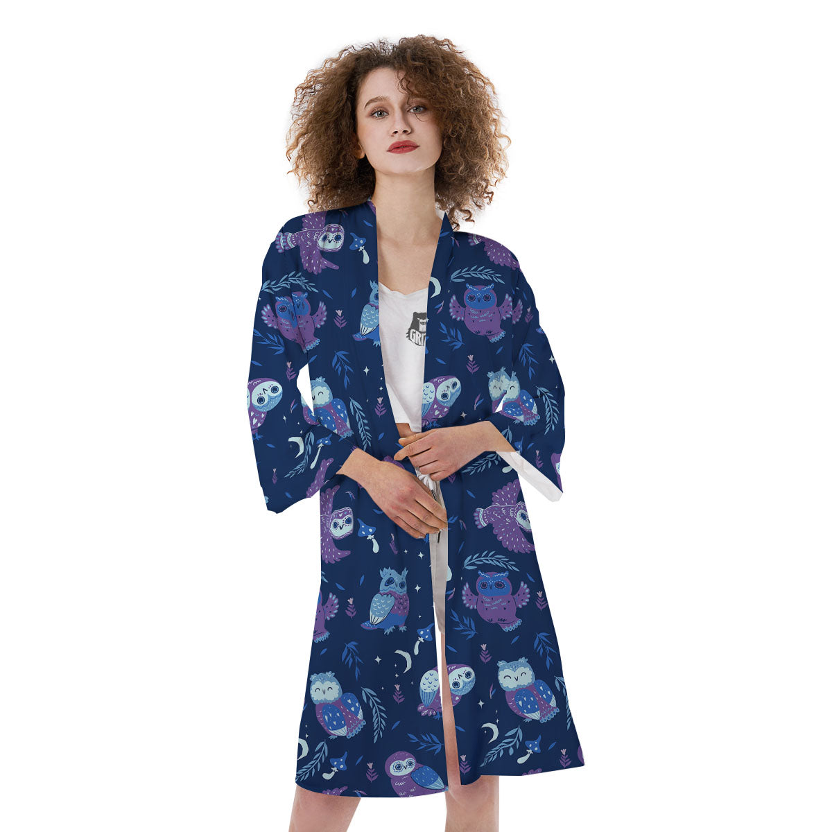 Owl Night Print Pattern Kimono-grizzshop