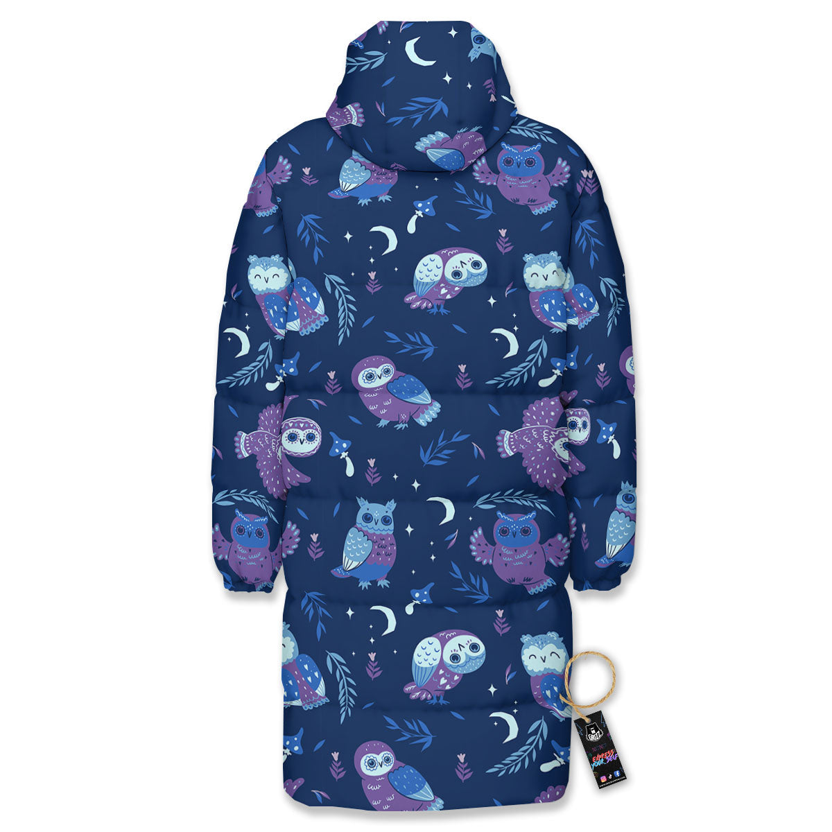Owl Night Print Pattern Long Down Jacket-grizzshop