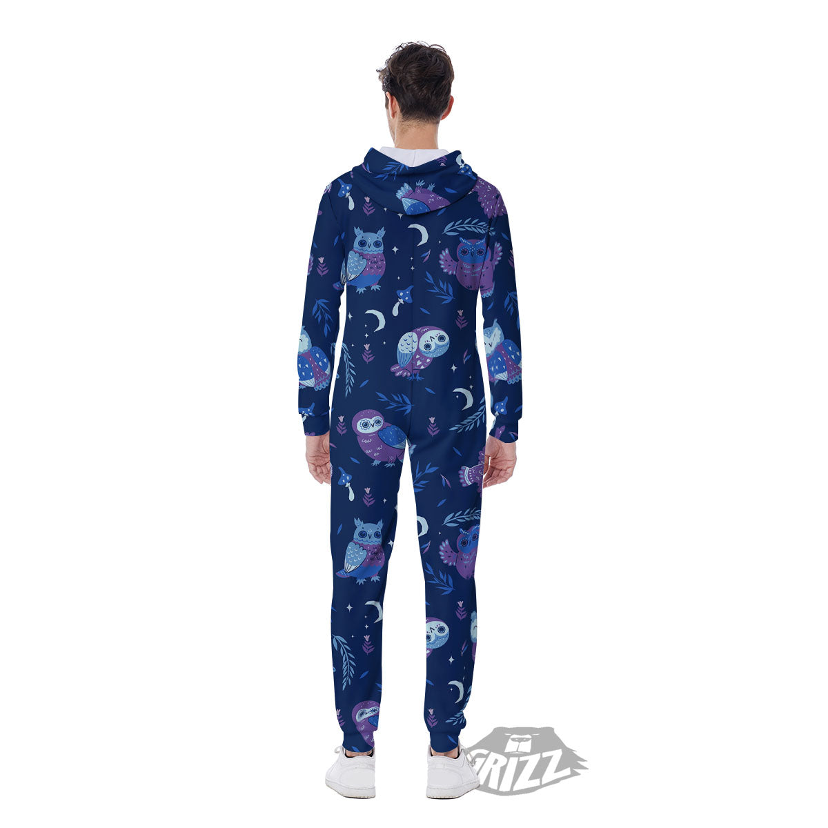 Owl Night Print Pattern Men's Jumpsuit-grizzshop