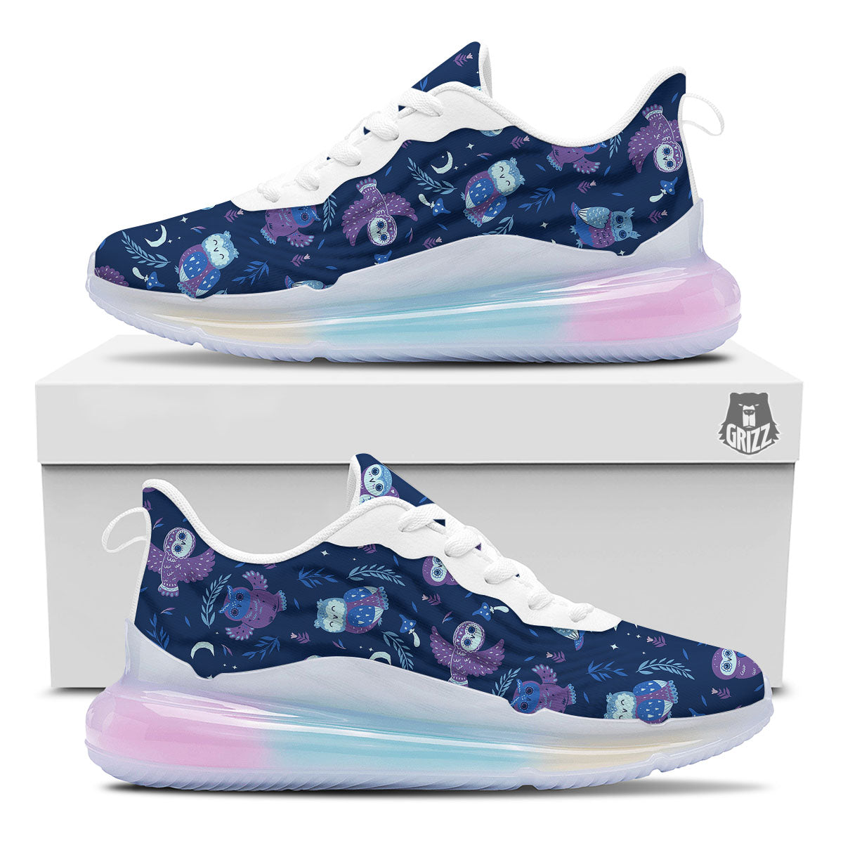 Owl Night Print Pattern Running Sneakers-grizzshop