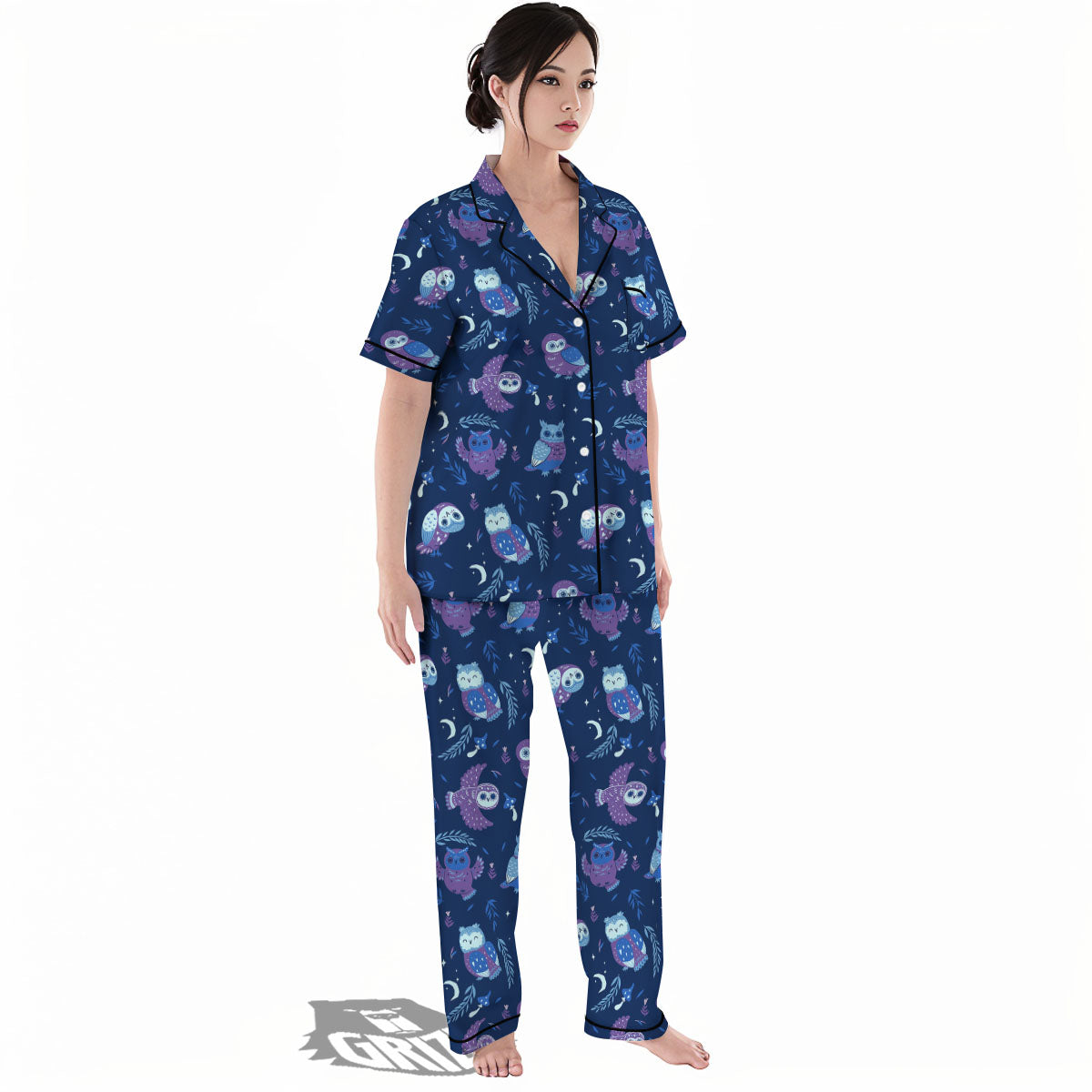 Owl Night Print Pattern Women's Pajamas Set-grizzshop
