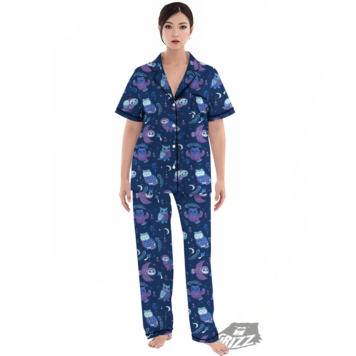 Owl Night Print Pattern Women's Pajamas Set-grizzshop