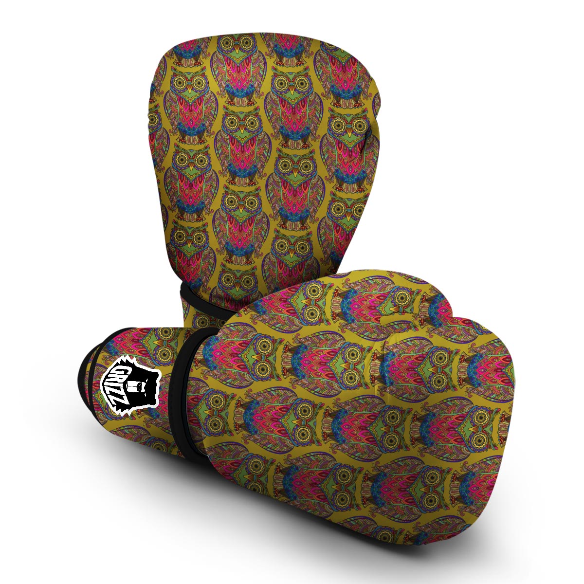 Owl Ornamental Pattern Print Boxing Gloves-grizzshop
