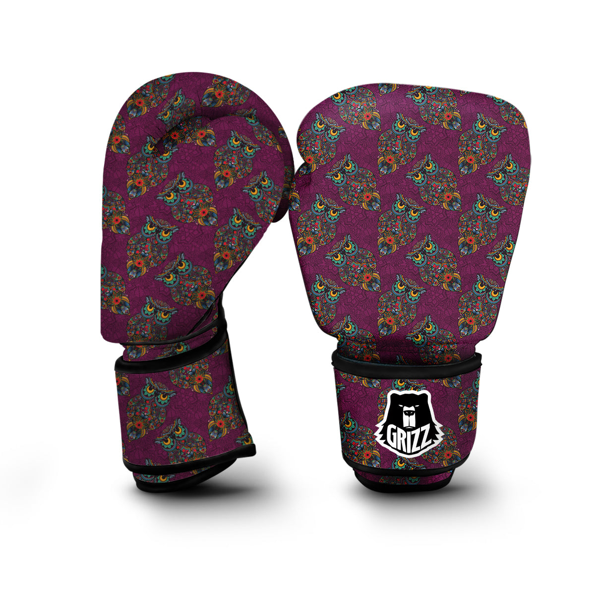Owl Ornamental Print Pattern Boxing Gloves-grizzshop