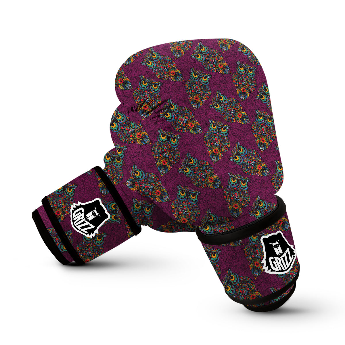 Owl Ornamental Print Pattern Boxing Gloves-grizzshop
