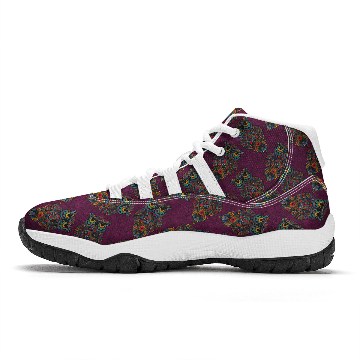 Owl Ornamental Print Pattern White Bball Shoes-grizzshop