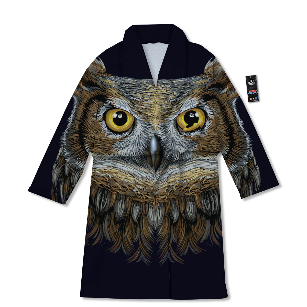 Owl Portrait Print Bathrobe-grizzshop