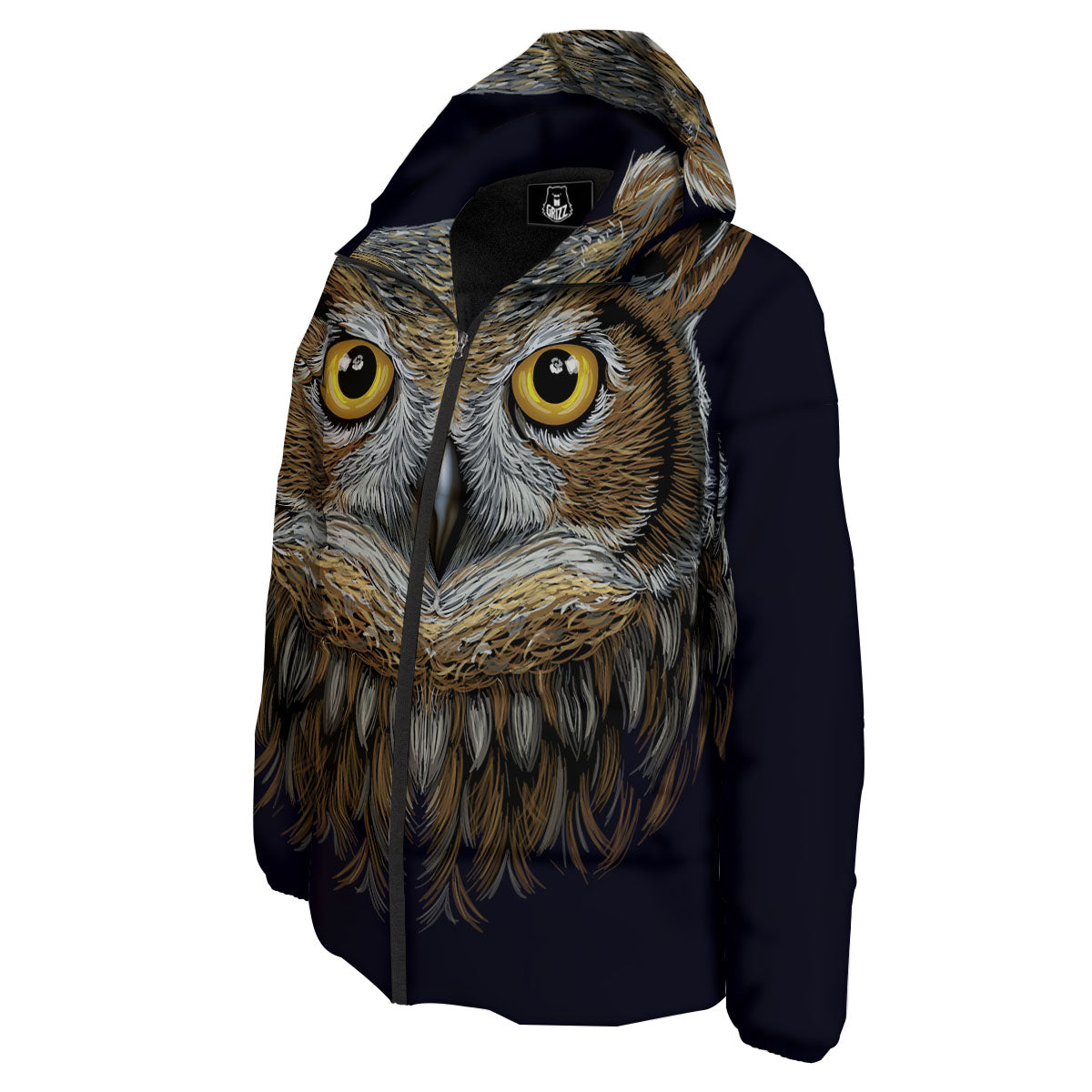 Owl Portrait Print Down Jacket-grizzshop
