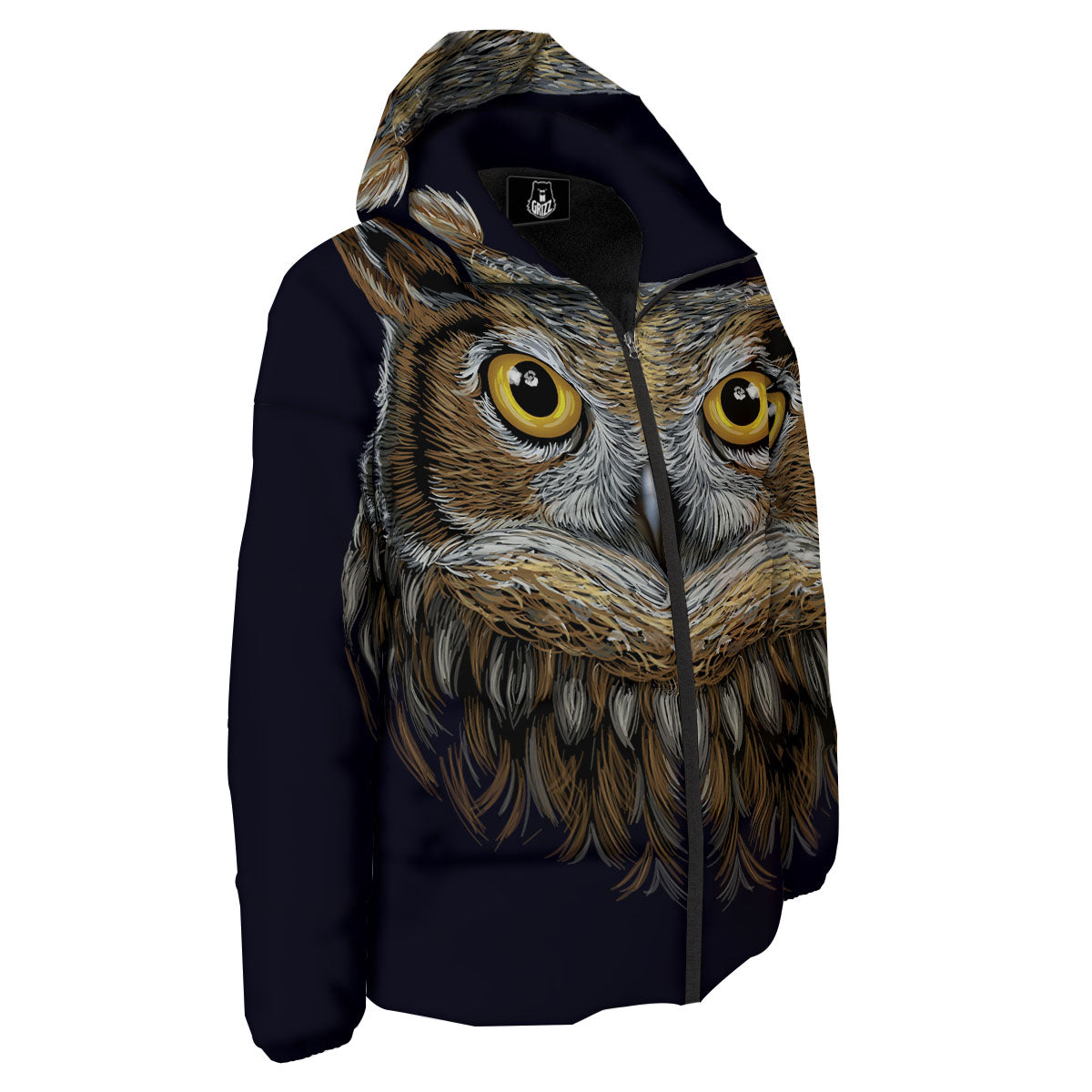 Owl Portrait Print Down Jacket-grizzshop