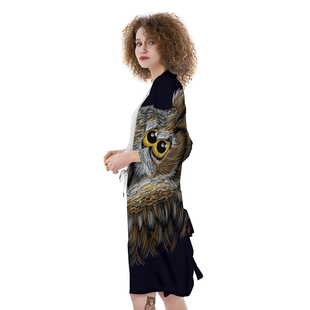 Owl Portrait Print Kimono-grizzshop
